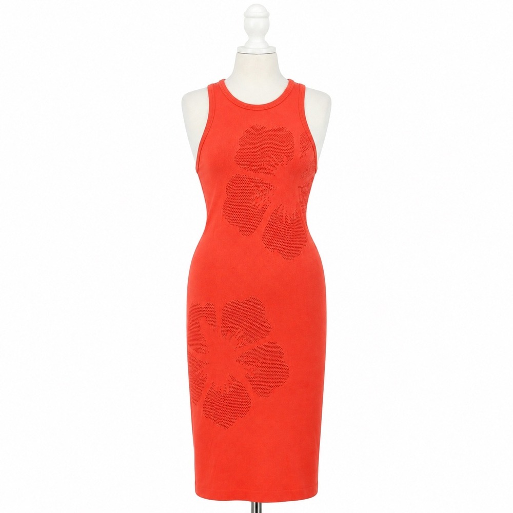 Anthropologie Celandine Dress Womens S/M Orange Floral Seamless Ribbed Mini Tank